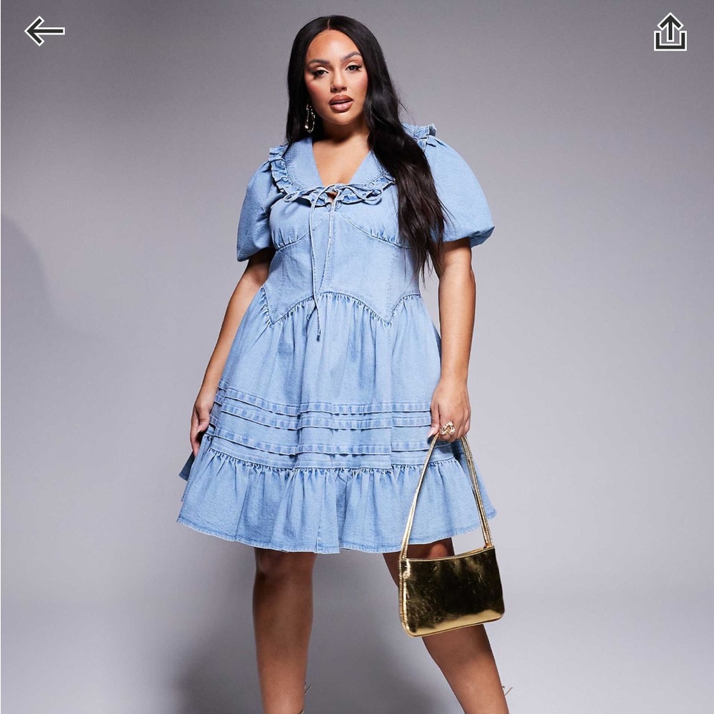 ASOS Curve Light Denim Puff Sleeve Dress